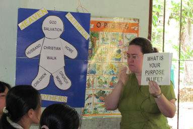 Rebecca teaching Burmese women